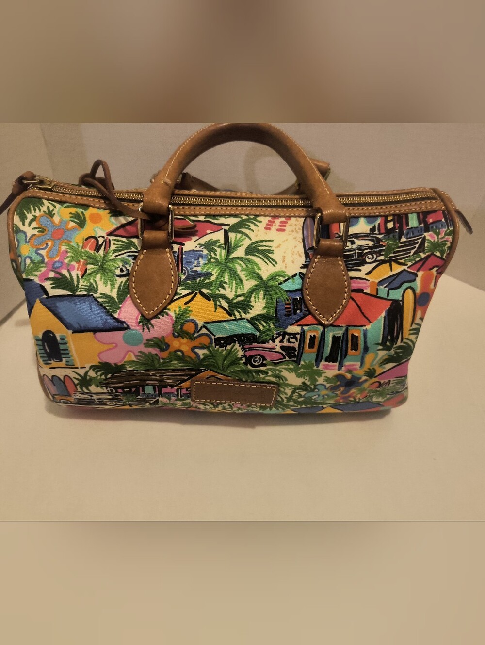 Vintage Y2K Dooney & Bourke Beach Print Satchel Crossbody Handbag Tropical Surf